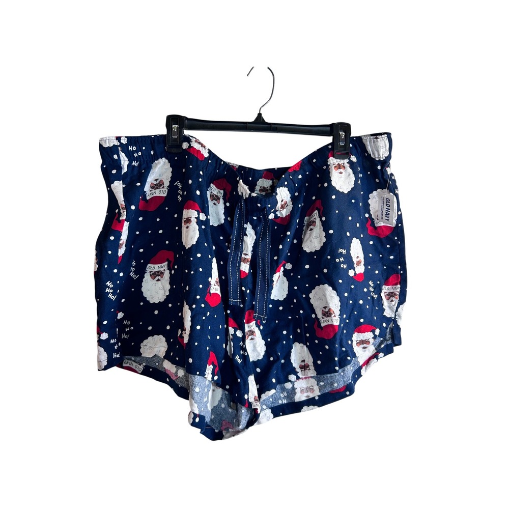 Old Navy Pajama Shorts 3X Navy Blue Black Santa Claus Print Womens